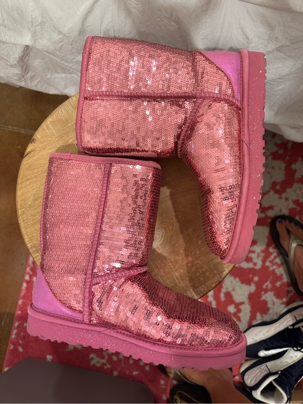 UGG Classic Short Sequin Boots Pink Sparkle Fuchsia Style #1094982 Size 8 - Picture 7 of 10